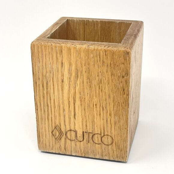 CUTCO Chef’s Oak Wood Square Countertop Utensil Holder Storage Made In USA 4x4x5 - Picture 1 of 7